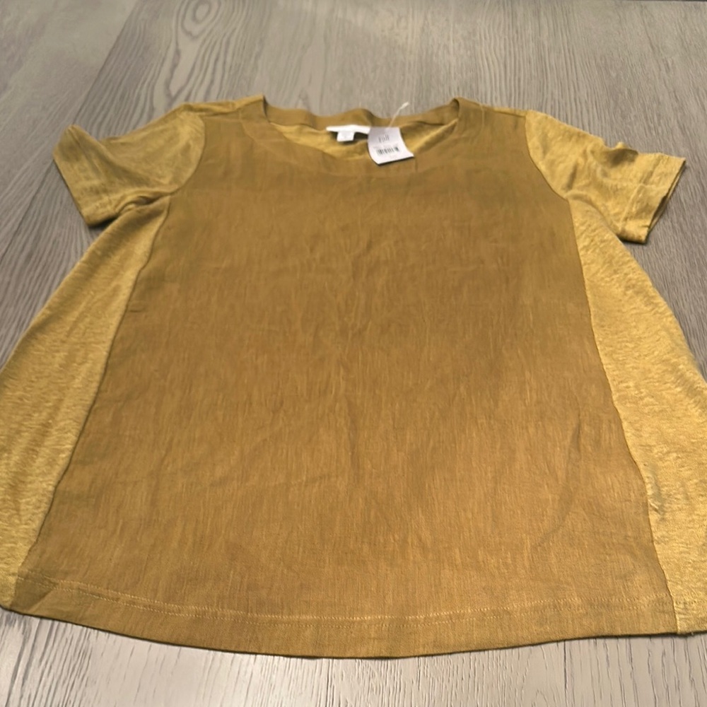 J. Jill Mustard Linen and Mixed Media Top